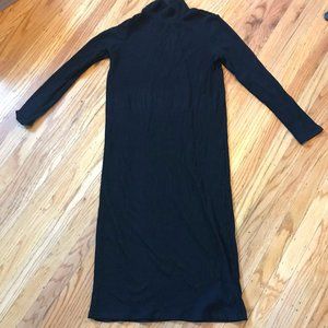 Long black ribbed mock neck knit dress